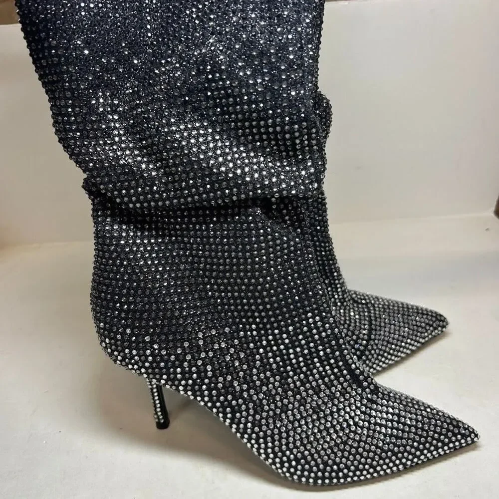 Thalia Sodi Womens 7.5 M Black Ombre Rhinestone Raquell Boots DISPLAY QI7